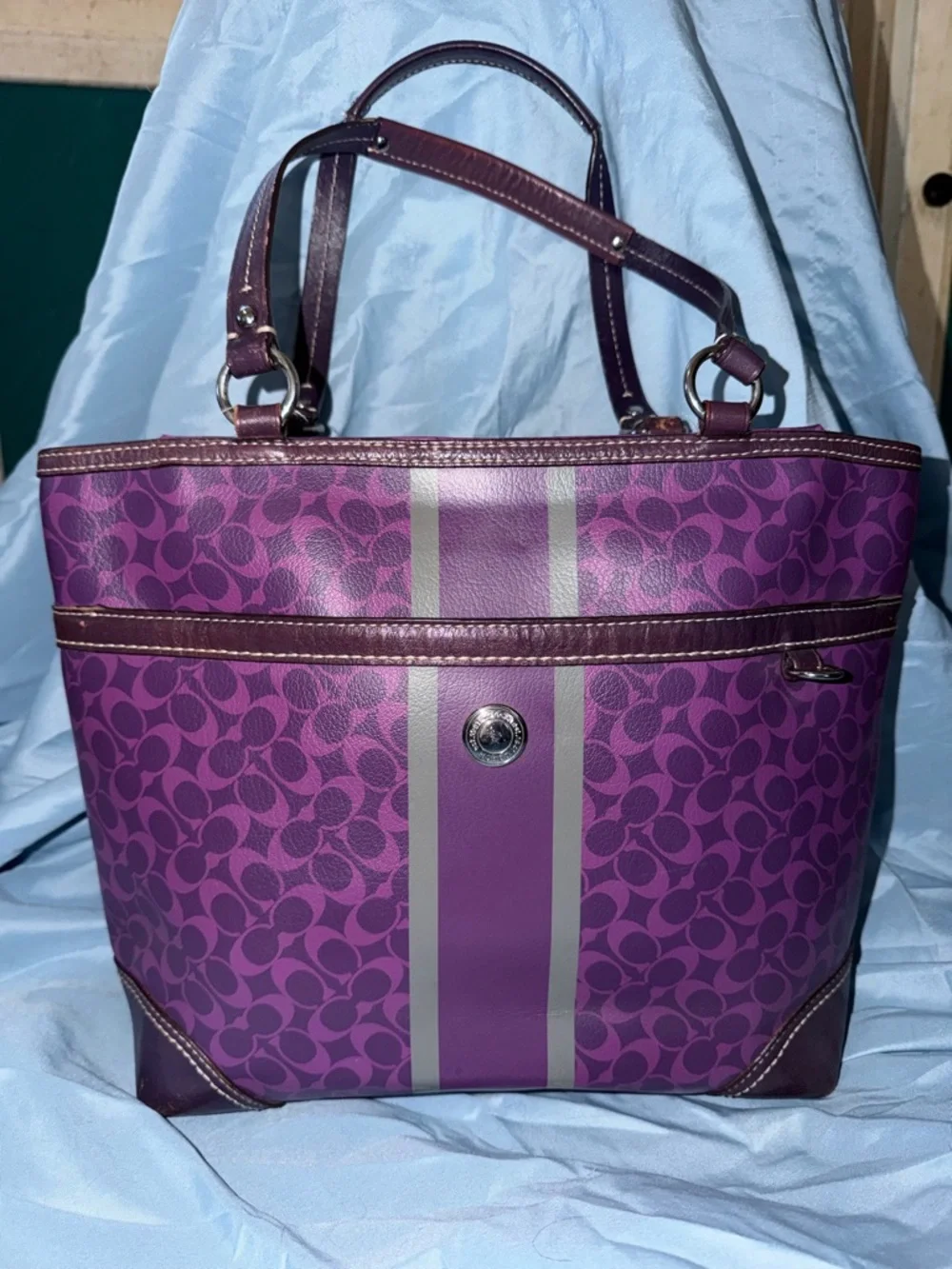 Coach 2010 Purple Signature Stripe Tote Bag - Picture 2 of 12